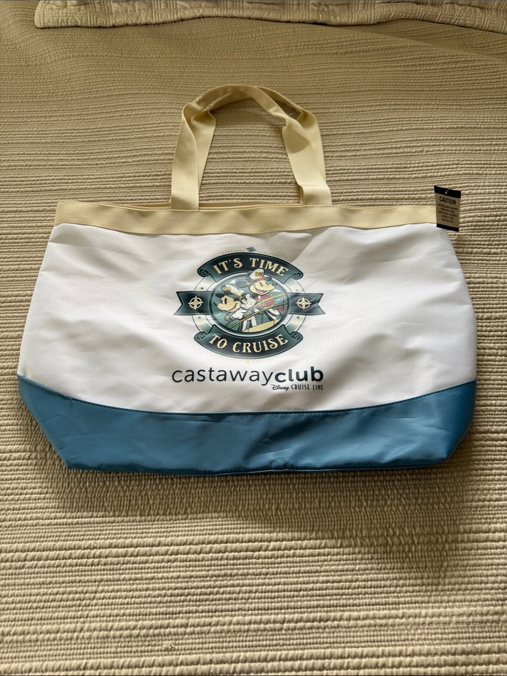Disney Castaway Club Tote Bag in White, Teal, and Beige